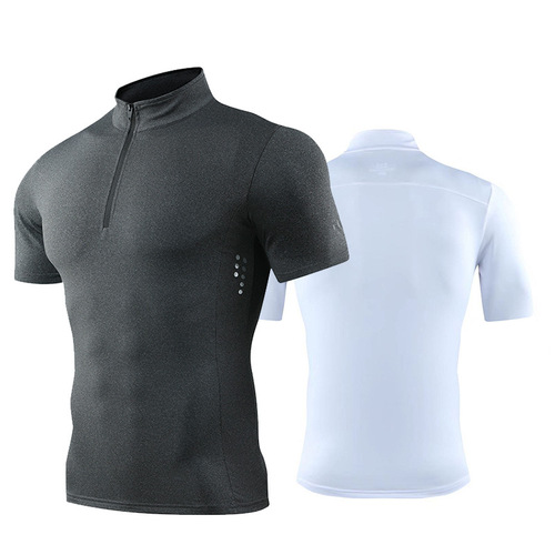 Men's and Women's Long-Sleeve Fitness Clothes Elastic Running Quick-Dry Zip-Up Collar Training Clothes Personal Trainer Uniform