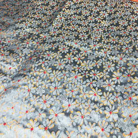 中国风小花织锦缎布料小雏菊丝绸缎面三五面料汉服织金马面