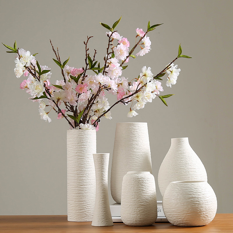 White Vase Ceramic Vase Ornaments Dried Flower Flower Arrange Modern Simple Art Living Room White Creative Home Decoration