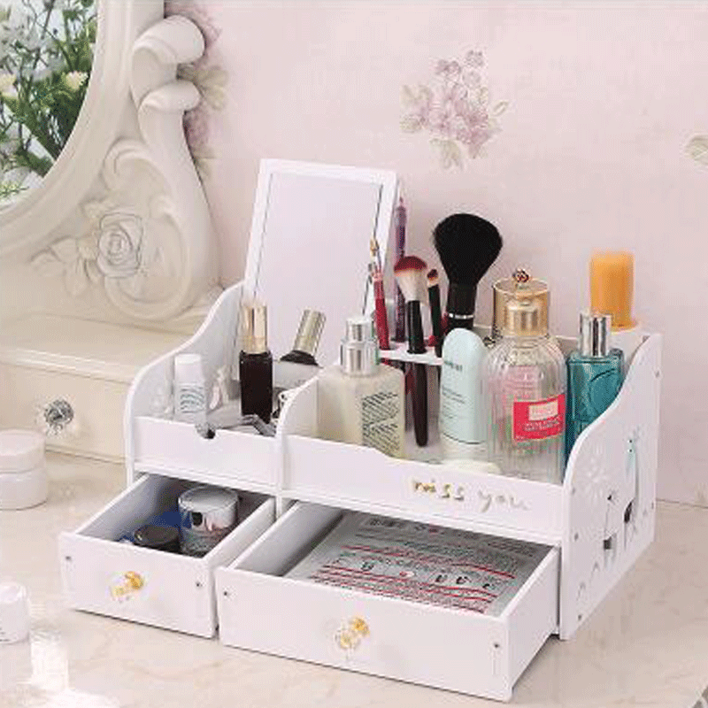 Caja de almacenamiento cosmético con espejo cajón aparador armario escritorio simple almacenamiento