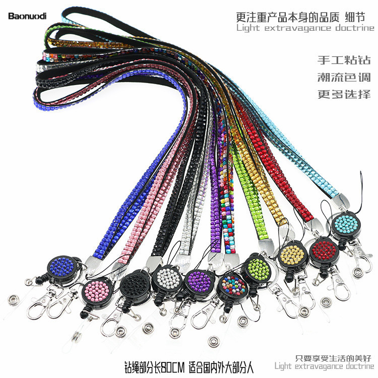 Correa de diamante Cordón de identificación insignia colgante insignia Cordón de identificación al por mayor diamante incrustado fácil-tirar hebilla combinación cordón multicolor teléfono móvil
