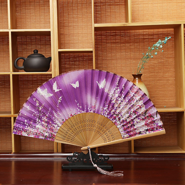 Estilo japonés ventilador de artesanía logo translúcido ventilador plegable mariposa a juego kimono estilo antiguo danza ventilador plegable al por mayor