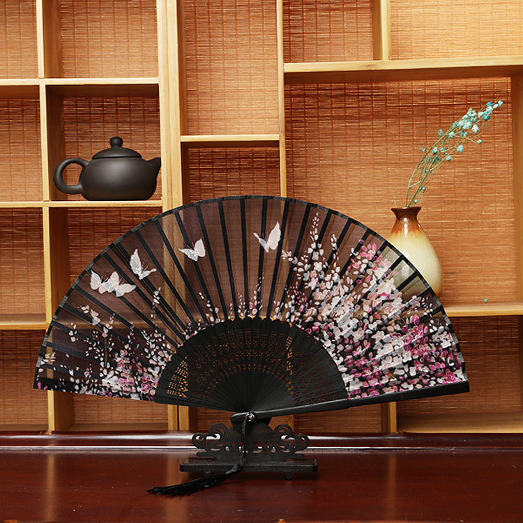 Estilo japonés ventilador de artesanía logo translúcido ventilador plegable mariposa a juego kimono estilo antiguo danza ventilador plegable al por mayor