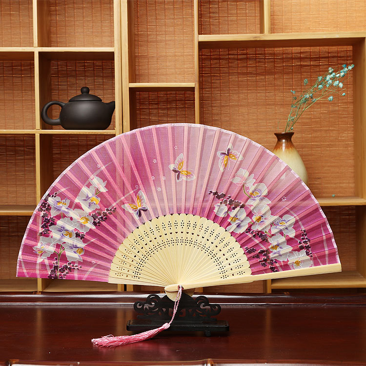 Estilo japonés ventilador de artesanía logo translúcido ventilador plegable mariposa a juego kimono estilo antiguo danza ventilador plegable al por mayor