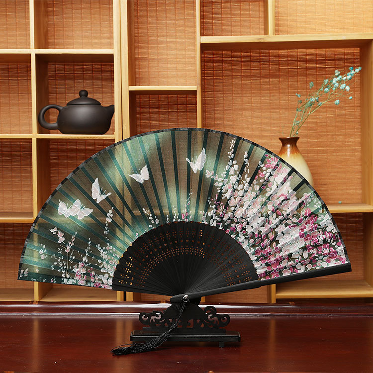 Estilo japonés ventilador de artesanía logo translúcido ventilador plegable mariposa a juego kimono estilo antiguo danza ventilador plegable al por mayor