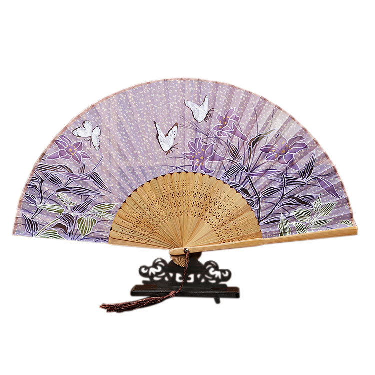 Estilo japonés ventilador de artesanía logo translúcido ventilador plegable mariposa a juego kimono estilo antiguo danza ventilador plegable al por mayor