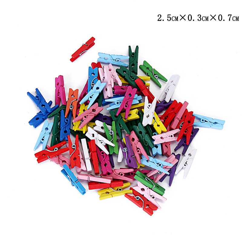 2.5cm小夹子木制彩色夹子 家居装饰照片夹 电镀色零食书签木夹