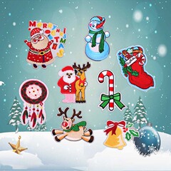 Embroidered patch with cartoon Santa Claus bell for clothing decoration, a high-quality computerized embroidery patch.
