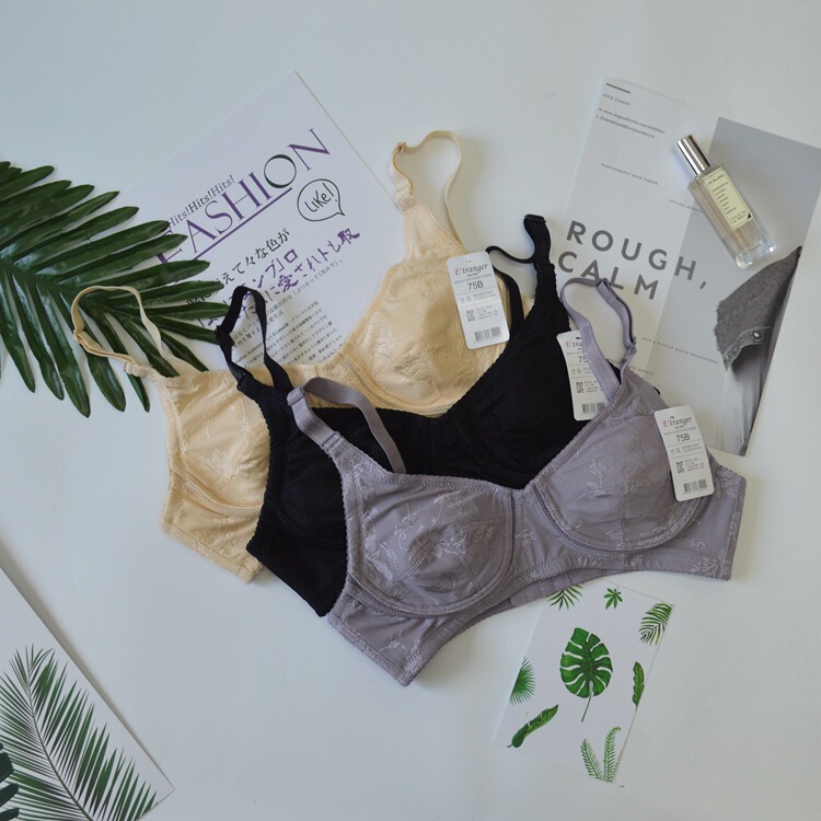 Korean Original Single Printed Non-Rings Large Size Thin Non-Sponge Chubby Girls Bra Big Chest Small Non-Printed Breathable Sexy