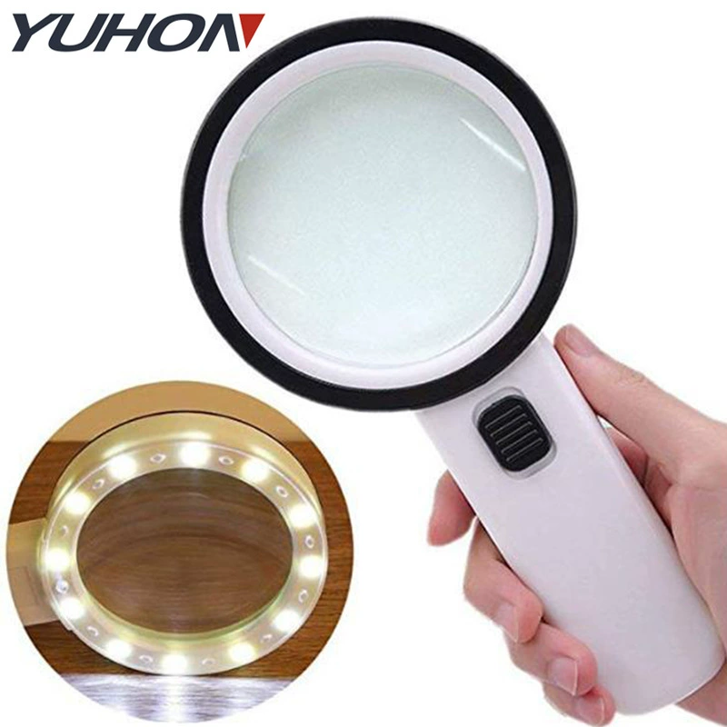 Оценка портативного увеличительного стекла высокой четкости для чтения 12 светодиодных двухслойных стеклянных линз высокой четкости с подсветкой 2288-85