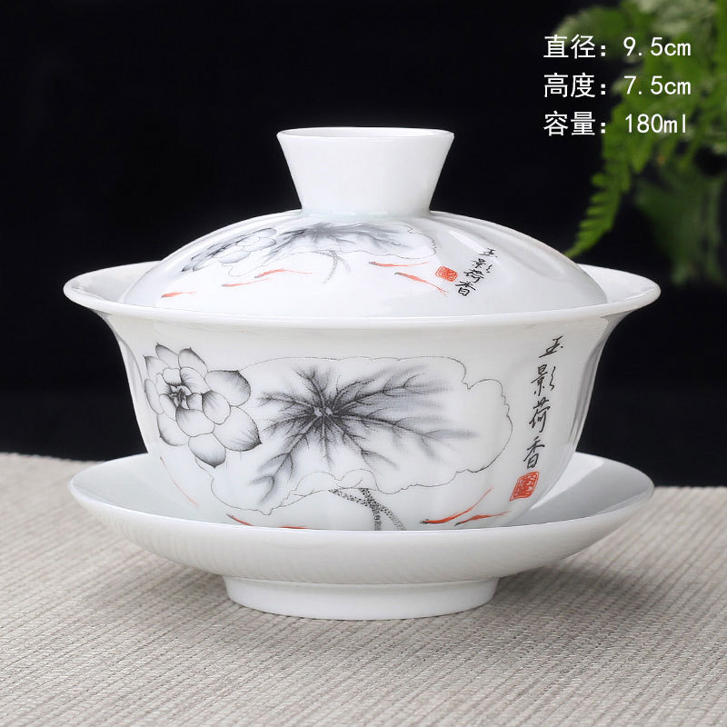 Tazón de fuente de entrega de una pieza taza de té de cerámica tazón de té tazón de tres piezas dehua Jade porcelana mini tamaño pequeño Kung Fu taza de burbuja