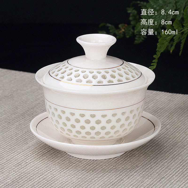 Tazón de fuente de entrega de una pieza taza de té de cerámica tazón de té tazón de tres piezas dehua Jade porcelana mini tamaño pequeño Kung Fu taza de burbuja