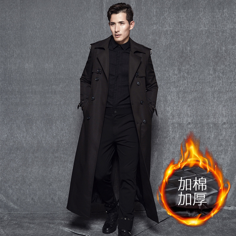 Spring, Autumn and Winter Windbreaker Men's Long Over-The-Knee Loose Long British Style Slim Long Over-The-Knee Jacket Handsome Men Spring, Autumn and Winter Windbreaker Men's Long Over-The-Knee Loose Long British Style Slim Long Over-The-Knee Jacket Handsome Men