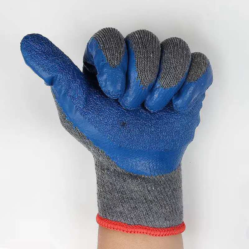 劳保手套精品灰沙兰线皱乳胶手套耐磨 可以印制logo