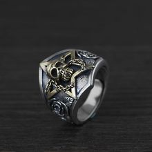 金鹿王 S925银复古工艺戒指跨境销售品男士开口五星骷髅头银指环