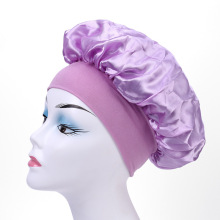 亚马逊弹力宽边睡帽纯色女士发带色丁圆帽美容美发大帽檐防晒透气