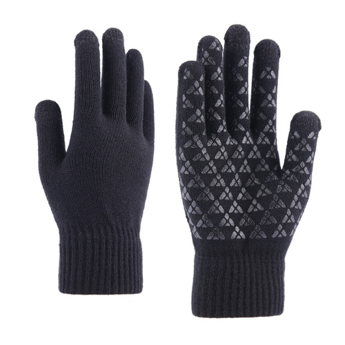 Knitted warm gloves for winter, unisex couple's padded and thick woolen anti-slip touch screen gloves, factory wholesale