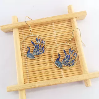 青岛饰品 日韩新品珐琅彩釉 气质高雅 蓝色孔雀耳环耳夹