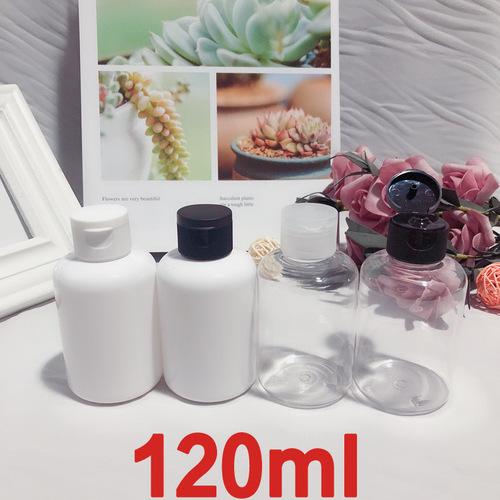 120ml round shoulder transparent plastic flip cap cosmetic shampoo empty shower gel butterfly cap PET refill bottle