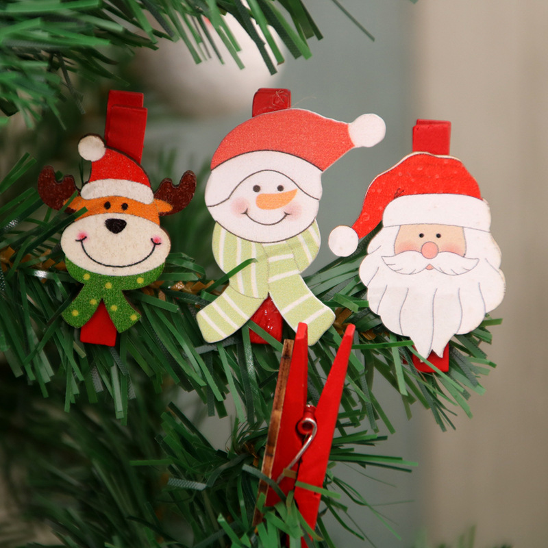 Suministros de Navidad Decoraciones de Navidad clip de madera de dibujos animados DIY Santa Claus pequeño clip de madera 5CM