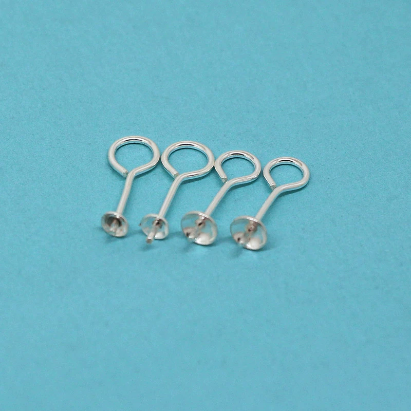 True S925 Tremella, Bowl Needle Silver Accessories Make Pearl Earrings DIY Tremella Tremella Jewelry accessories