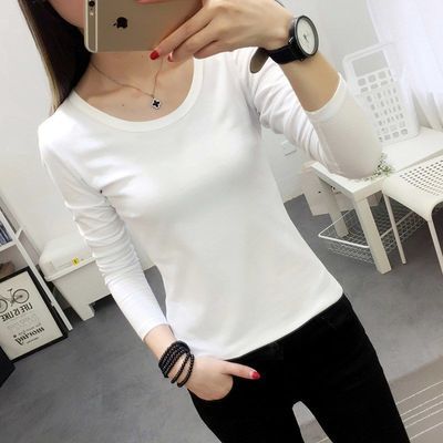 2022秋冬韩版薄款纯色长袖T恤女打底衫学生加绒上衣女装圆领体恤