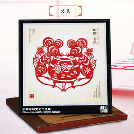 厂家供应支持混批 蔚县剪纸镜框 红色方十二生肖配有礼盒