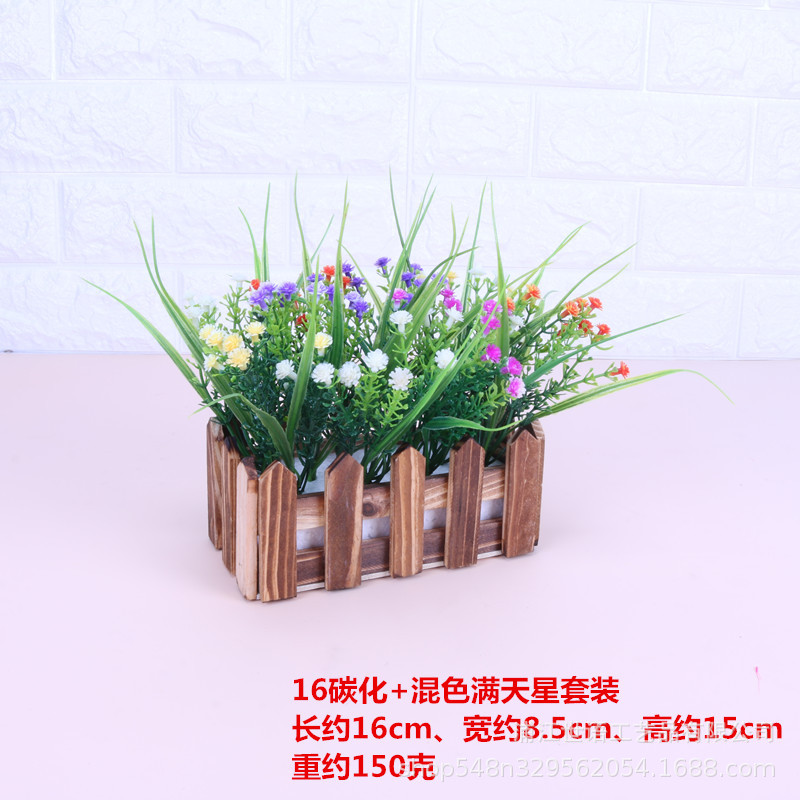 Amazon Venta caliente valla de madera artificial flor traje decoración hogar sala de estar decoración artificial planta falsa planta verde maceta