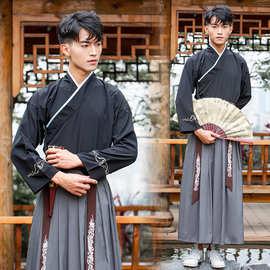 传统汉服男国风刺绣花交领上衣下裳武侠风男学生队服套装中国风