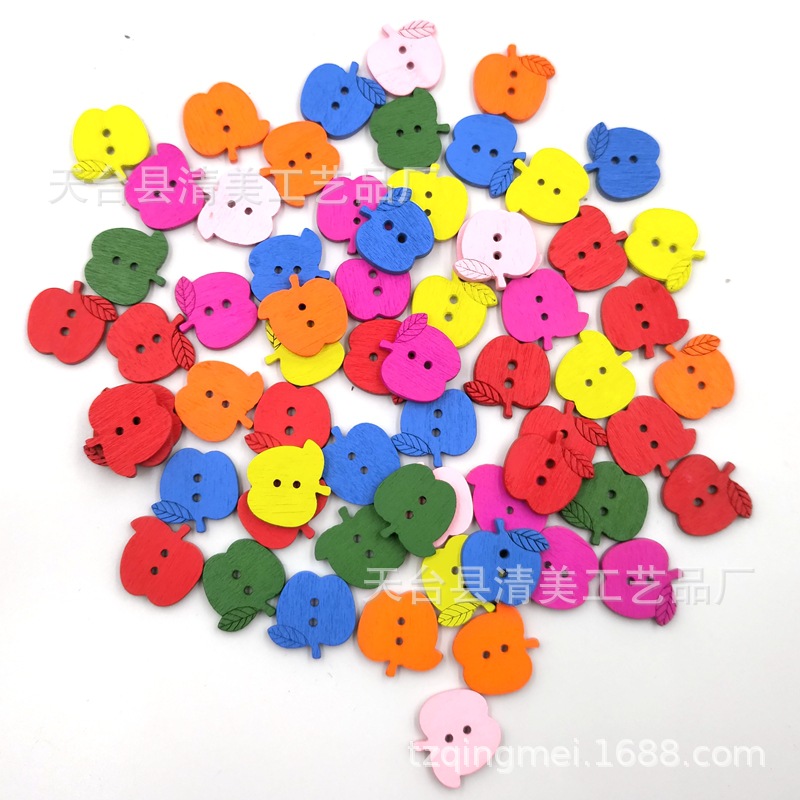 Color manzana forma botón colorido manzana madera hecha a mano 100 piezas por paquete