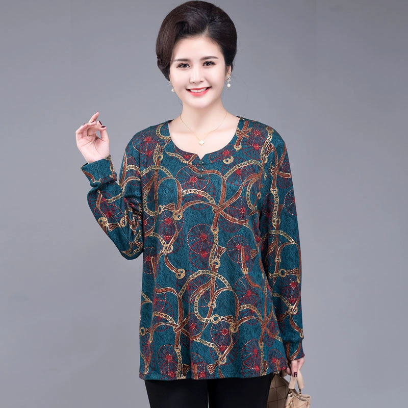 2021 новая женская одежда для мамы, весна и осень, топ с длинными рукавами для пожилых людей, плюс футболка с цветочным рисунком