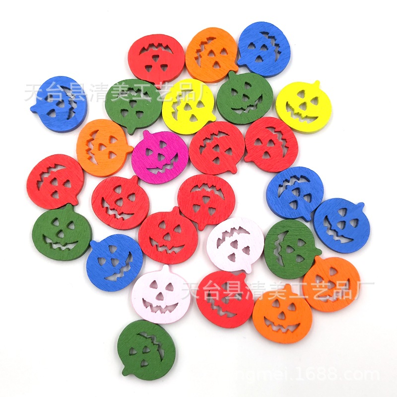 Color calabaza forma botón colorido dibujos animados calabaza madera hecho a mano 50 piezas en un paquete