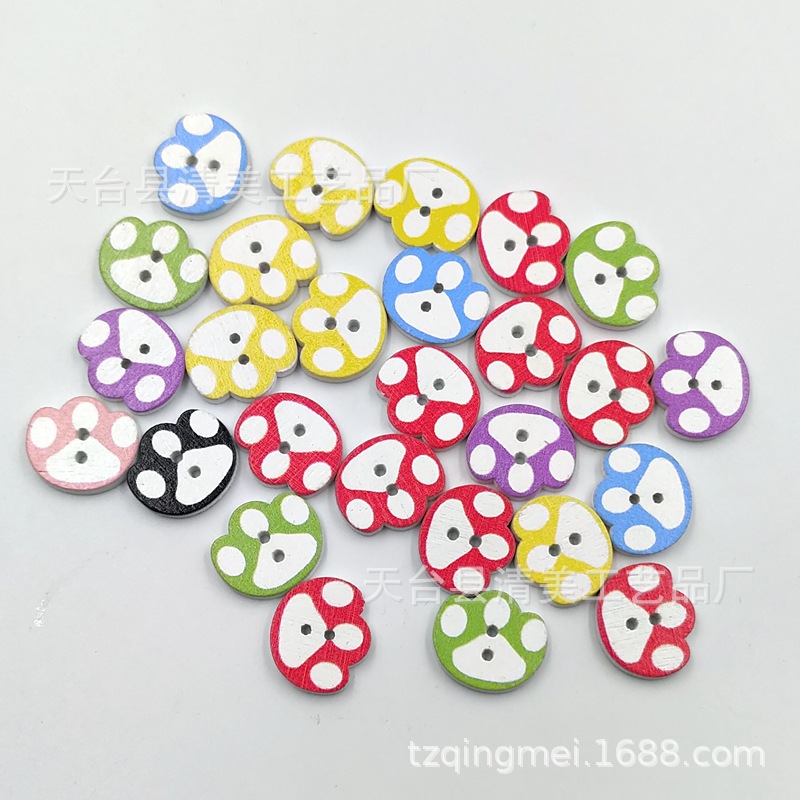 16*14mm fondo blanco en forma de huella botones de madera botones decorativos de madera de bricolaje 50 piezas por paquete