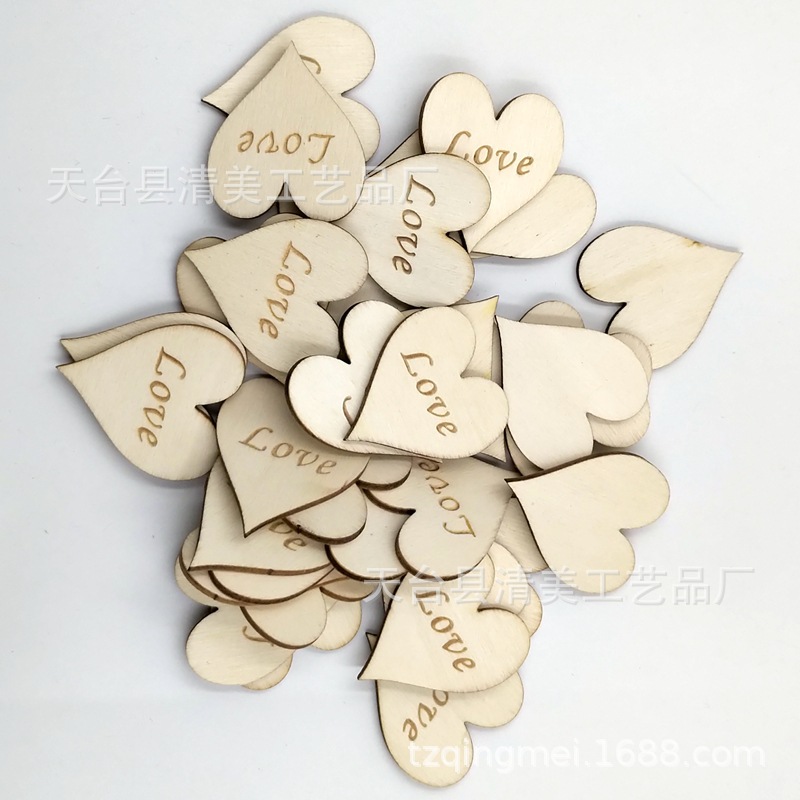 35*40mm registro de madera corazón de melocotón tallado amor DIY madera corazón de melocotón pieza de madera 50