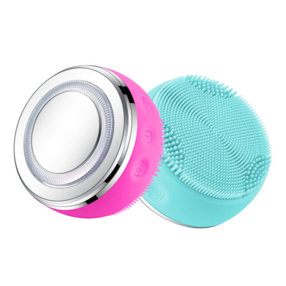 Cross-Border Beauty Facial Cleansing Brush Introduction Instrument Ems Microcurrent Facial Cleansing Instrument Colored Light Vibration Beauty Instrument Silicone Facial Cleansing Instrument