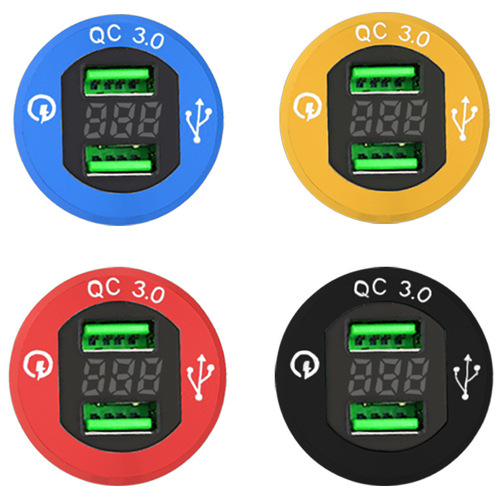 厂家新款车充金属改装车载USB双口QC3.0快充手机智能充电器带电压