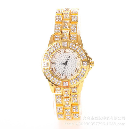 Cross-border foreign trade Gypsophila diamond-encrusted steel band ladies watch with rhinestone face, Roman numerals, diamond-encrusted British watch