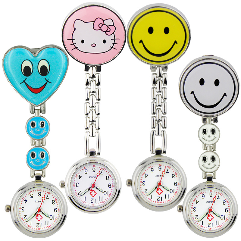 Luminous pointer smiley face Dolphin double heart nurse watch Doctor chest watch Hospital hanging watch pocket watch 25 pieces free shipping