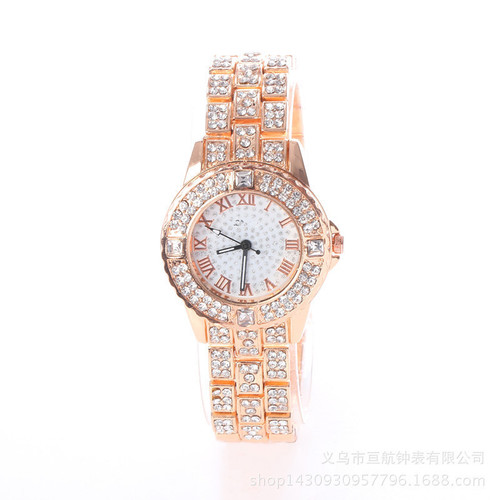 Cross-border foreign trade Gypsophila diamond-encrusted steel band ladies watch with rhinestone face, Roman numerals, diamond-encrusted British watch