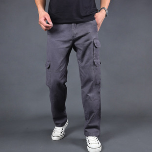 Factory direct men's multi-pocket overalls men's cotton men's pants loose plus size casual pants spring and autumn thick