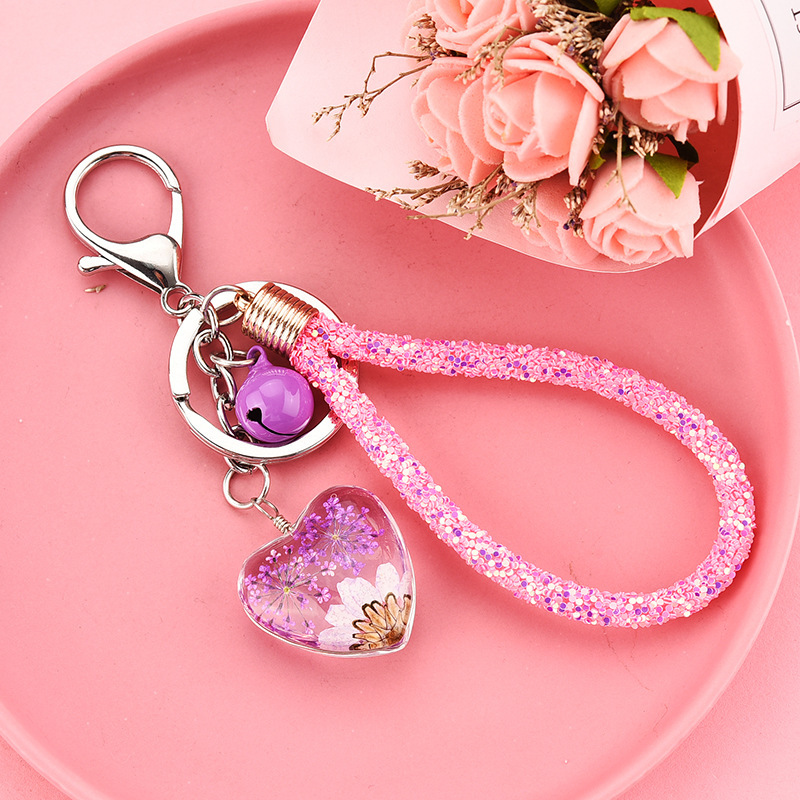 Time Gem Necklace Keychain Pendant Dried Flower Plant Creative Bell Diamond Rope Accessories Car Keychain Gift