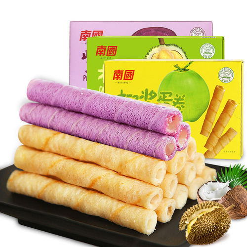 Hainan Specialty Southern Food Coconut Milk Egg Roll 180g Durian Purple Sweet Potato Egg Roll Biscuits Snacks