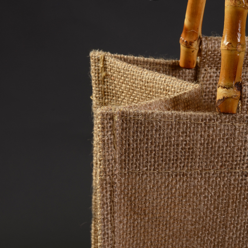 Mango de bambú bolsa de mano de lino conjunto artístico natural impermeable práctico regalo púrpura arcilla olla de almacenamiento multi-tamaño bolsa de compras