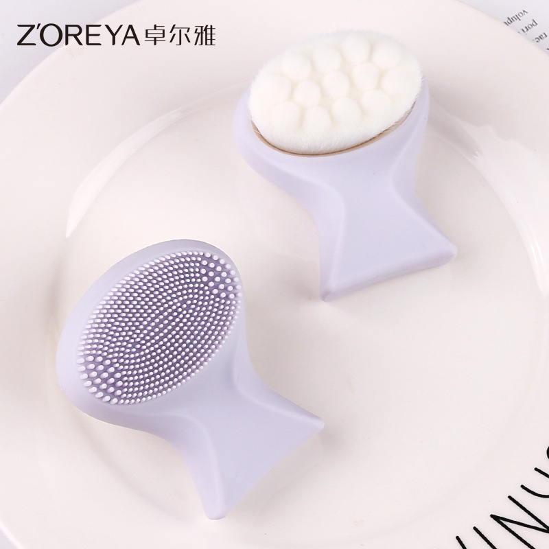 Herramientas de belleza al por mayor transfronterizas cintura pequeña herramienta de cepillo de cara de silicona suave de doble cara de pelo cepillo de limpieza facial cepillo de cara