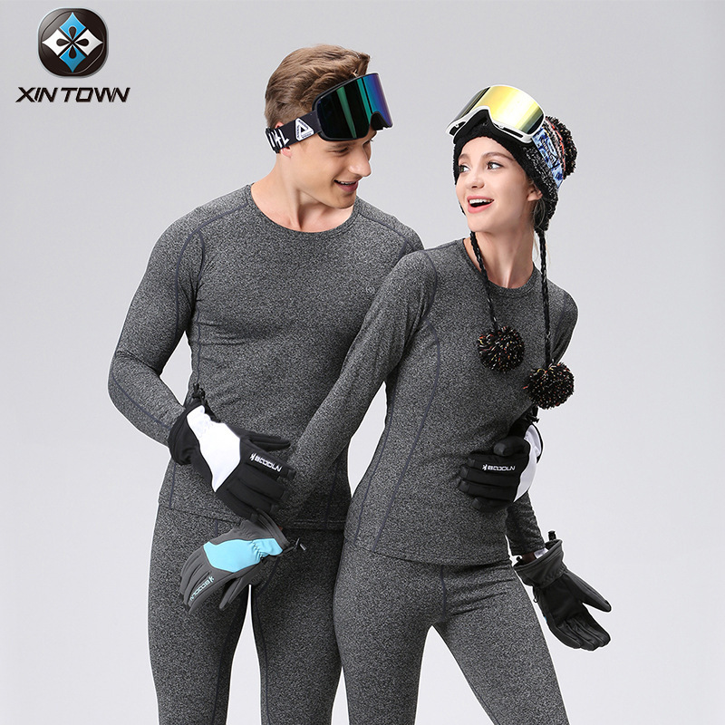 XINTOWN Fleece Pants Outdoor Sports Thermal Underwear Autumn and Winter Thickened Men's and Women's Thermal Top Slim-fit