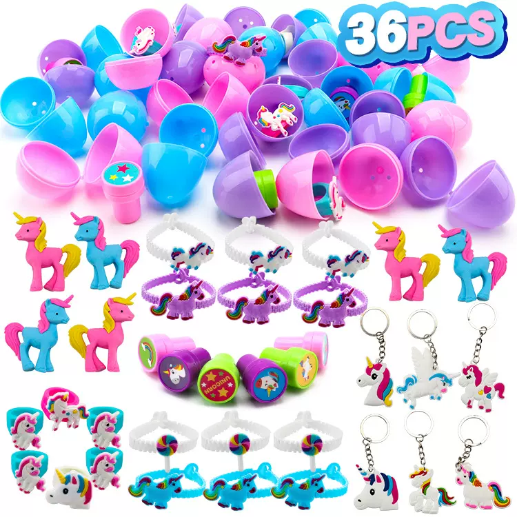 亚马逊供货复活节彩蛋小玩具礼品套装含独角兽印章手链戒指扭蛋壳