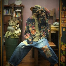 落古泥轻定制原创复古大花薄外套中式长袖防晒衬衫女1433兰大花