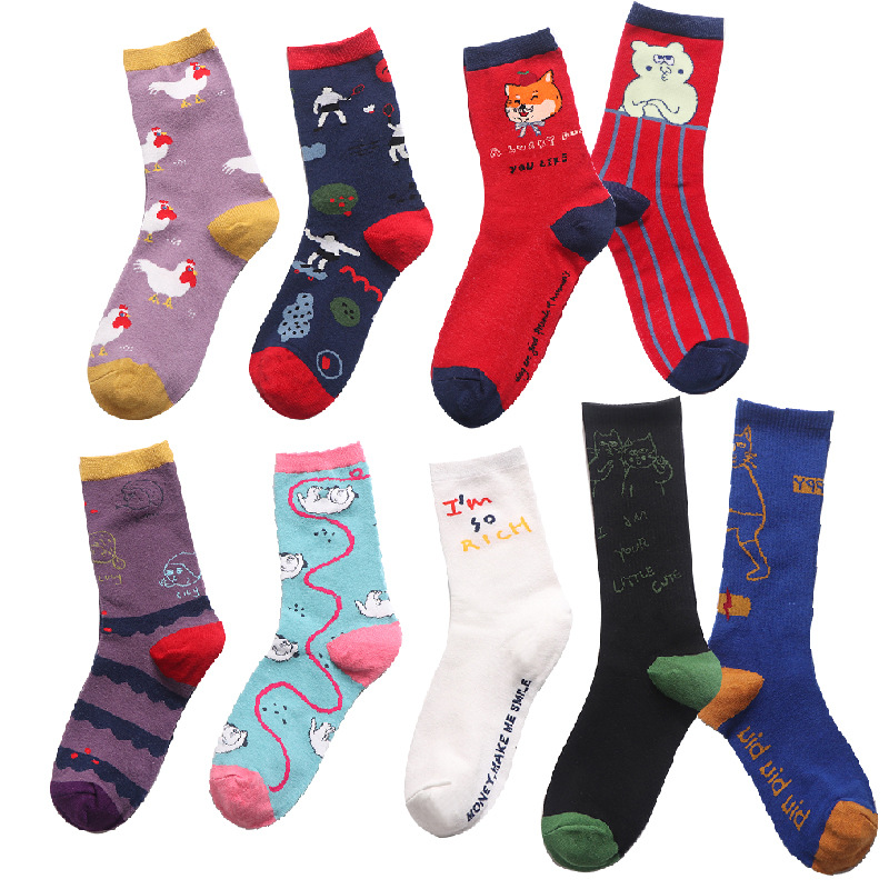 Women's Crew Socks Cotton Mid-calf Skateboard Style Trendy_voghion.com