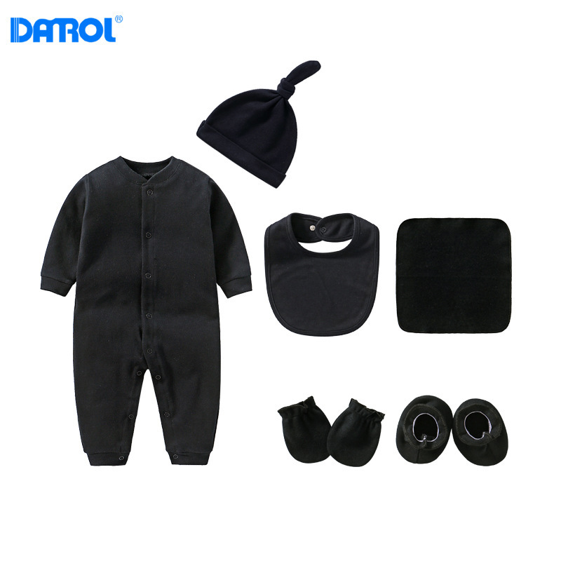 Newborn baby cotton open chest long crawling gloves hat square scarf bib combination baby underwear gift box matching