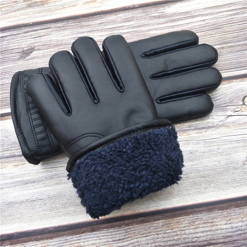 Bulk Sale Thick Fleece Lined Men's Winter Leather Riding Gloves with Warm Fleece for Deep Winter